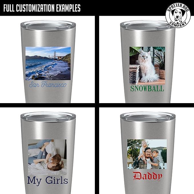 Personalized 20oz (17 Colors) Photo Picture Printed Insulated Stainless Steel Tumbler with Lid ??Customized Mother's Father?셲 Day Gift for Her Him, Custom Coach Gifts Team Mom Dad Regalos (Stainless)