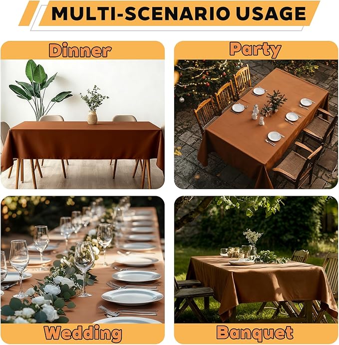 TWINPRET Rectangle Tablecloth 60 x 102 Inch, Brown Waterproof Washable Polyester Table Cloth - Stain & Oil Resistant Rectangular Table Cover for Banquet & Party (Fits 6 Foot Tables) [2 Pack]