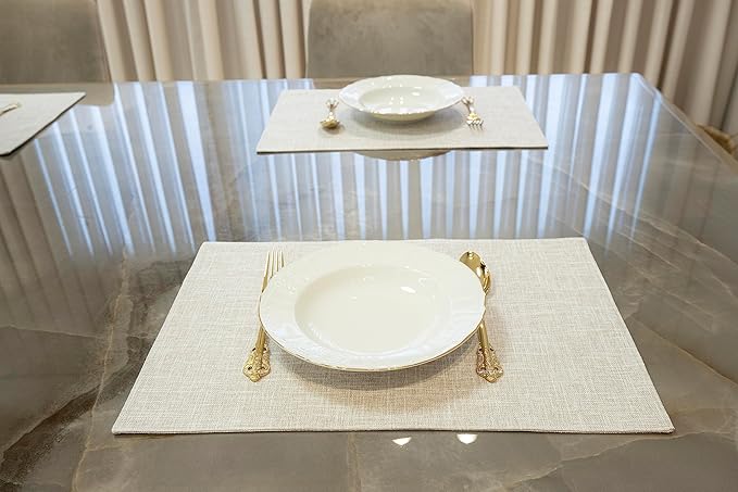 HOMEYNICE Placemat Set-Washable Place Mats for Parties, Elegant Table Mats for Kitchen Table, Set of 4 Dining Table Placemats, Heat-Resistant Cloth Placemats for Indoor and Outdoor,13x19-Light Beige