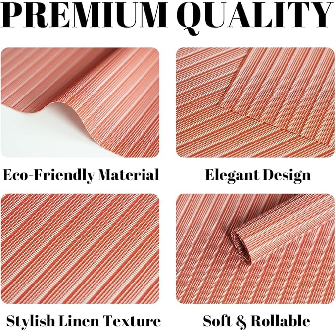 SUMYMERY Placemats Set of 8 Vinyl/Plastic Woven Place Mats for Kitchen Table Indoor/Outdoor Washable Placemat Wipeable Dining Table Mats (Red Stripes,8)