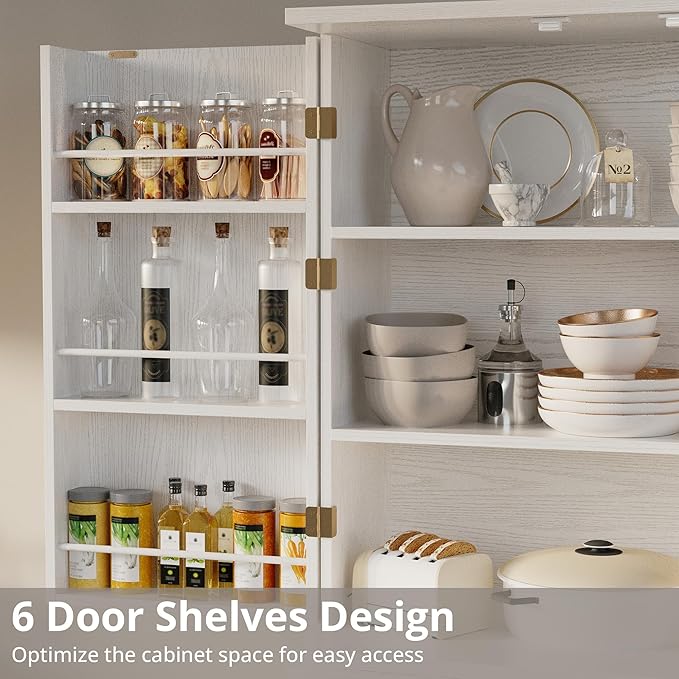 IRONCK Farmhouse Kitchen Pantry Cabinet, 72" Tall Pantry Cabinets with 2 Pull Doors and Drawer Organizing Board Storage for Home Kitchen Dining Room, White