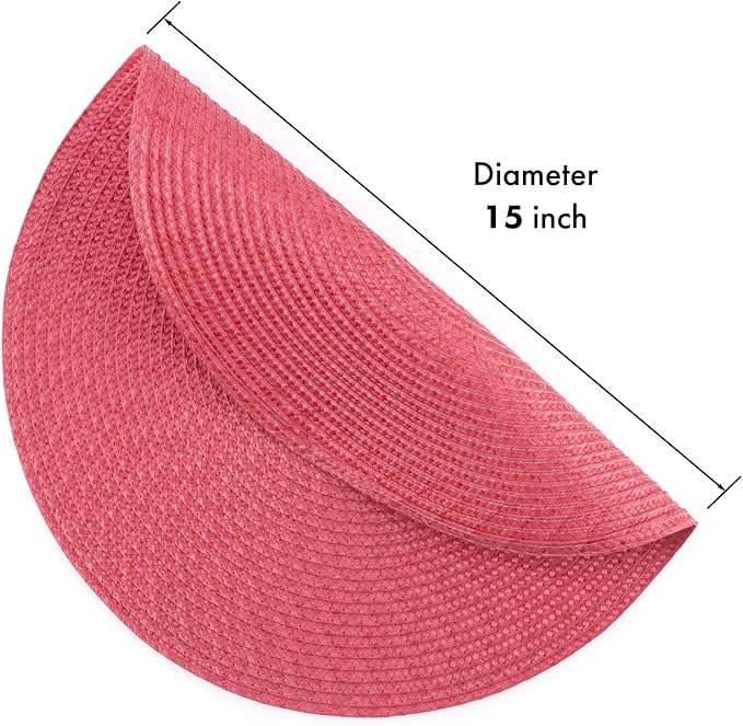 Winknowl Round Braided Placemats Set of 6 Washable Woven Heat Resistant Table Mats for Kitchen Dining Tables 15 inch Round Place Mats (Red,6pcs)