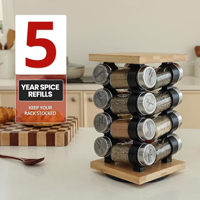Orii 16-Jar Rotating Spice Rack with Spices Included ??Pre-Filled Spice Racks with 5-Year Refill Program - Flavorful Spices