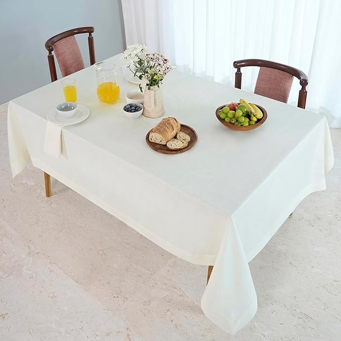 D'Moksha Homes Linen Ivory Tablecloth 60 x 102 Inch - 100% Pure Linen Rectangular Table Cloth - Machine Washable Tablecloth for Valentines, Spring, Easter