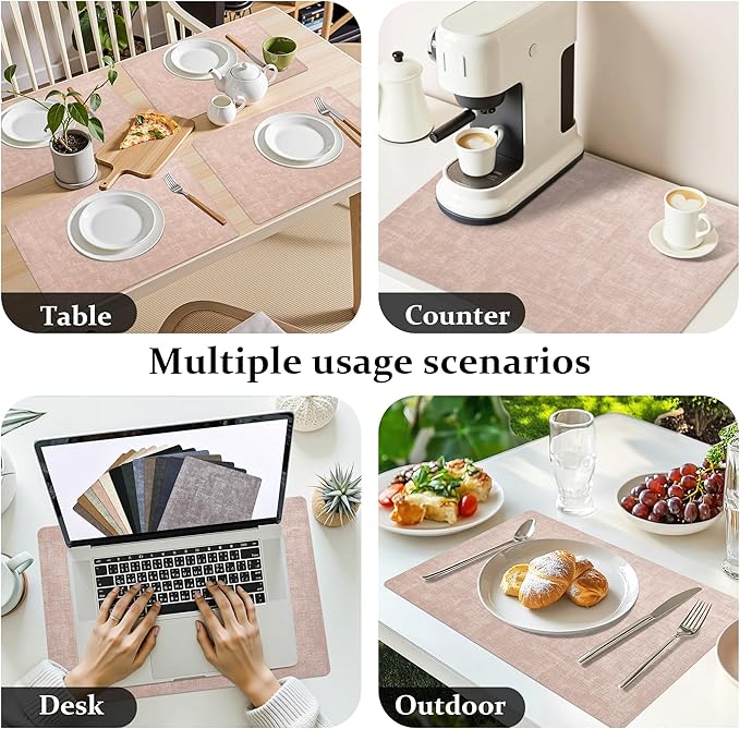 FROMHEART Faux Leather Placemats Set of 6?밯aterproof,Heat/Oil Stain-Resistant PU Table Mat?밨eversible,Non-Slip,Easy to Clean Place Mats for Kitchen,Dining,Indoor/Outdoor,(Pink,11.8" x 17")