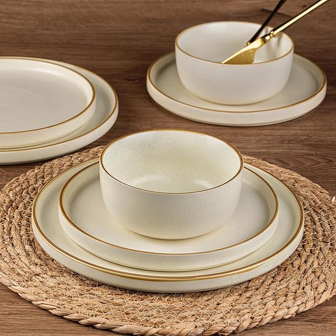 AmorArc Stoneware Dinnerware Sets for 6,Reactive Ceramic Plates and Bowls Set,Highly Chip and Crack Resistant | Dishwasher & Microwave Safe | Round Dishes Set Service for 6 (18pc)