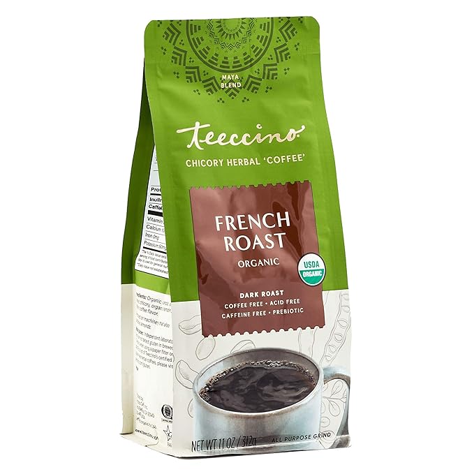 Teeccino Organic Caffeine Free Herbal Coffee, Maya French Roast, 11-Ounce Bags (Pack of 3)