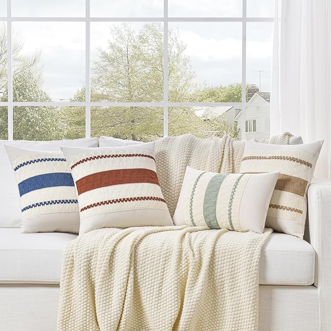 Fancy Homi Set of 2 Rust Boho Big Decorative Throw Pillow Covers 24x24 Inch for Couch Bed Sofa, Aesthetic Modern Organic Fall Room Decor, Soft Cotton Terracotta Textured Farmhouse Cushion Case