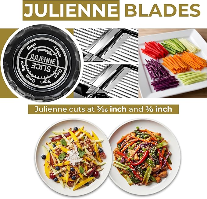 Gramercy Adjustable Mandoline Food Slicer, Mandoline Slicer for Kitchen, Mandolin, Potato, Tomato, Carrot, Vegetable, Fruit and Onion Cutter - Stainless Steel - INCLUDING 1 Pair Cut-Resistant Gloves