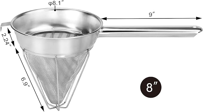 New Star Foodservice 38071 Stainless Steel Reinforced Bouillon Strainer, 8-Inch