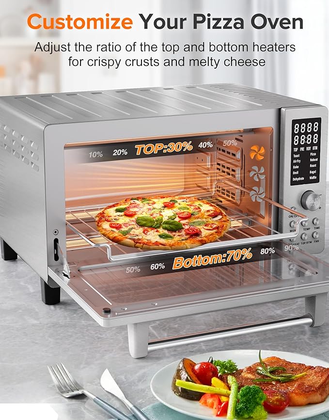 Nuwave Bravo Pro Smart 21QT Toaster Oven Air Fryer Combo, Convection Oven Countertop, 10 functions all in 1, with even & quick crisp technology, 50-450째F, 1800W, Stainless Steel