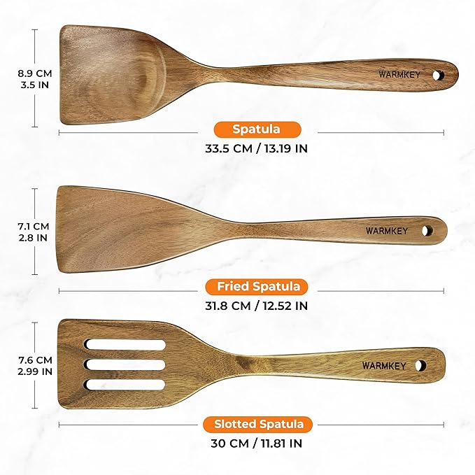 Natural Acacia Wood Spatula Set of 3, Nonstick Pan Safe Multipurpose Wooden Cooking Spatulas, Eco-Friendly Scratch-Proof Heat Resistant with Hanging Holes