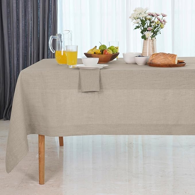 D'Moksha Homes Natural Linen Tablecloth 60 x 144 Inch - 100% Pure Linen Table Cloth for Rectangle Tables - Machine Washable Tablecloth for Valentines, Spring, Easter