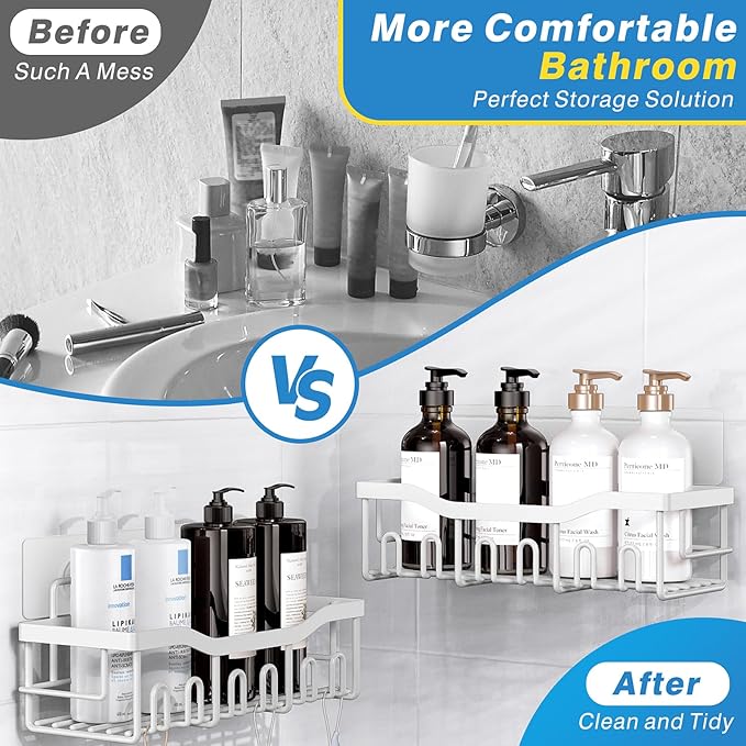 EUDELE 5-Pack Rustproof Stainless Steel Shower Caddy ??No Drill Adhesive Bathroom Organizer with Large Capacity, Spacious Shower Shelves for Inside Shower, Kitchen & Home Decor Storage-XL Size