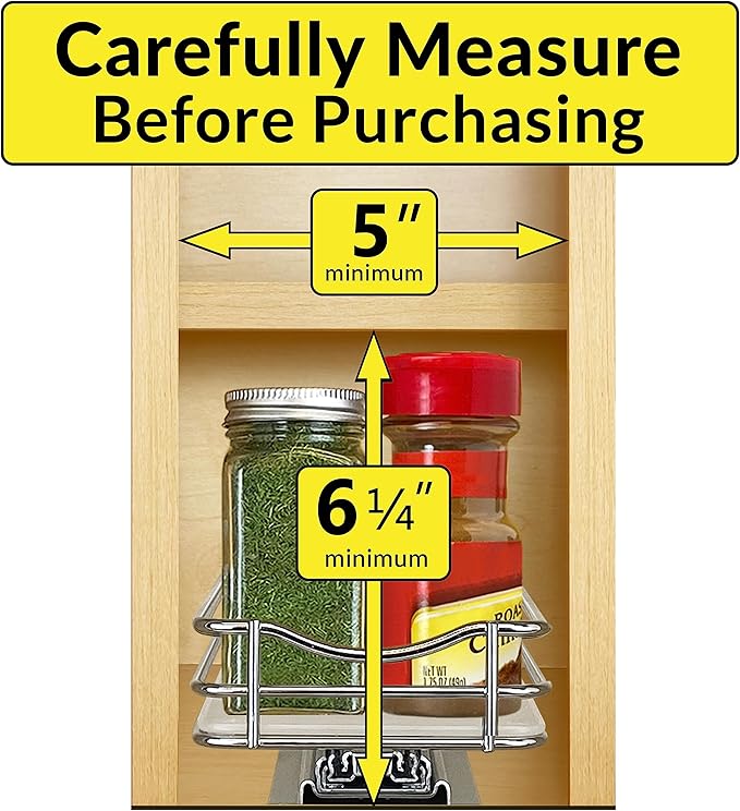 LYNK PROFESSIONAL짰 Pull Out Spice Rack Organizer for Inside Kitchen Cabinets - 4-3/8 inch Wide - Slide Out Drawer ??Chrome Sliding Spice Cabinet Organization Shelf Racks - 1 Tier