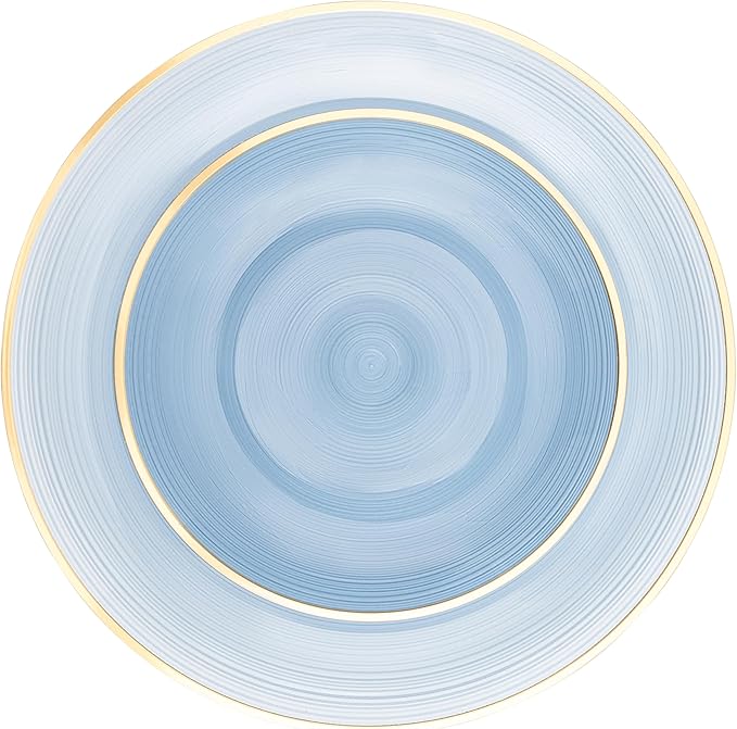 PLASTICPRO 32 Pieces Crystal Design Plastic Plates Combo Pack 7 inch and 10 inch Gold Rim Elegant Disposable Plates, Transparent Blue