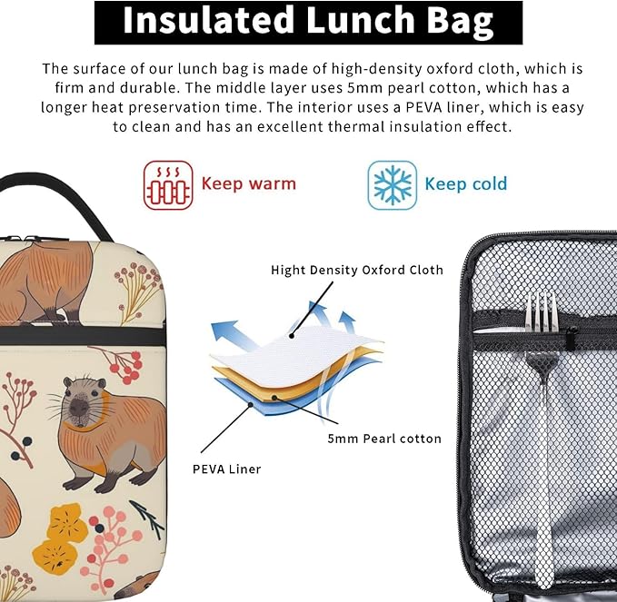 VANZEV Capybara Lunch Box for Adults Women Girls Boys Kids Cute Animal Lunch Box Insulated Cooler Reusable Lunch Bag Container Gifts for Work Office Picnic Travel School