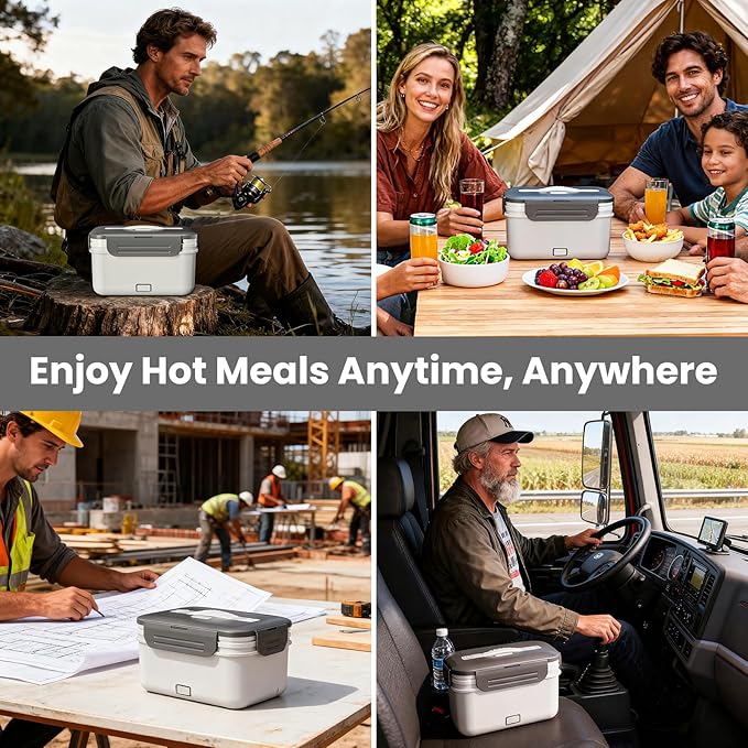 Herrfilk Cordless Electric Lunch Box for Adults, 1.8L/61oz Rechargeable Portable Food Warmer, 4in1 Ultra Quick Heated Lunch Box Food Heater for Travel/Car/Out Work, New Year White Elephant Gifts