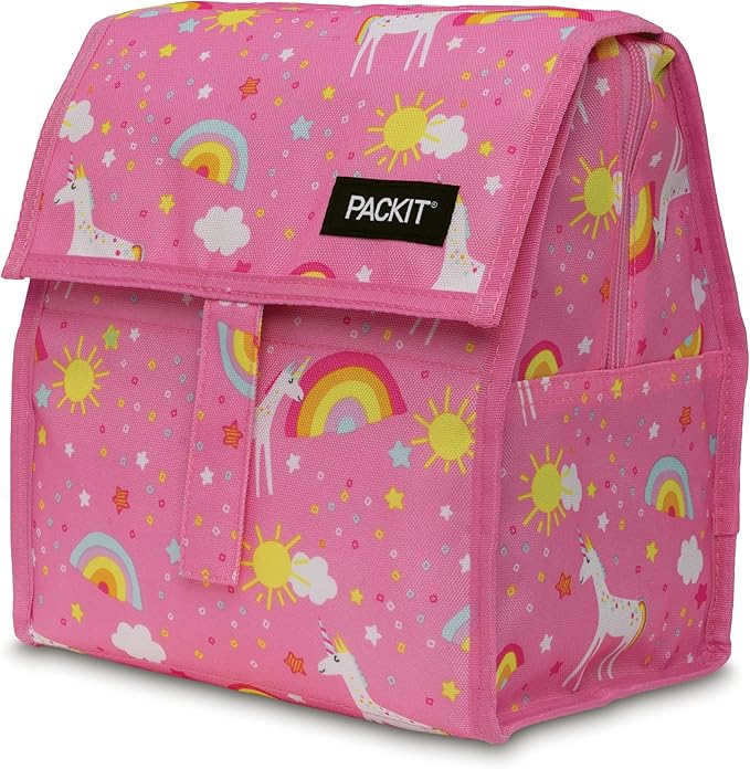 PackIt짰 Freezable Lunch Bag, Unicorn Dream Pink, Built with EcoFreeze짰 Technology, Foldable, Reusable, Zip and Velcro Closure with Buckle Handle, Designed for Work Lunch and Fresh Lunch On the Go