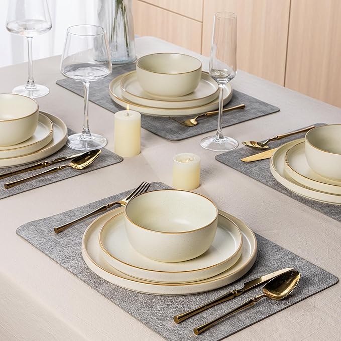AmorArc Stoneware Dinnerware Sets for 6,Reactive Ceramic Plates and Bowls Set,Highly Chip and Crack Resistant | Dishwasher & Microwave Safe | Round Dishes Set Service for 6 (18pc)