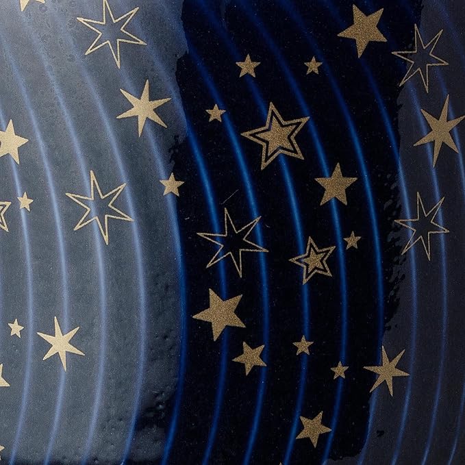 Denby - Porcelain Arc Blue Stars Coffee Mug Set of 4-13.5oz Gold Pattern Tea Mug Set For Office & Home - Dishwasher Safe, Microwave Safe - Ceramic Cups With Blue Glaze