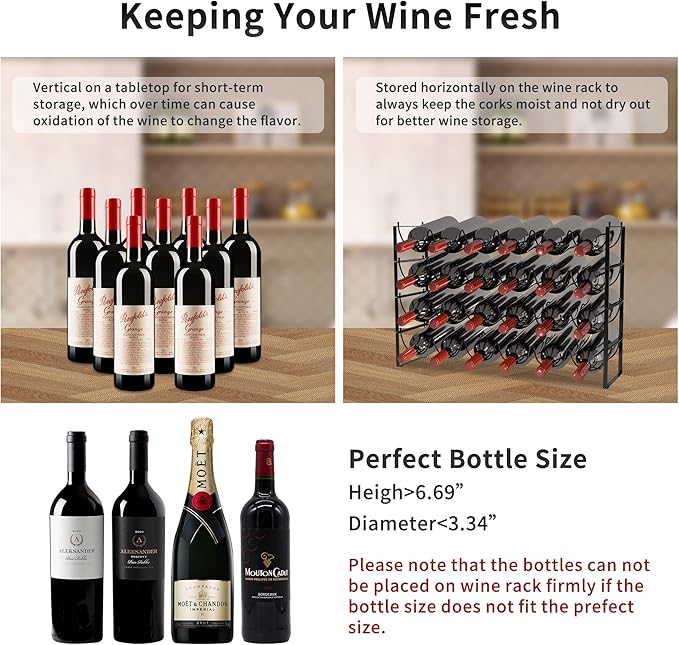 TONLEA 4 Tier Wine Rack - 3-in-1, Stackable, 24-Bottle Wine Storage Rack for Cabinet or Pantry (Dark Black, Version 3.0)
