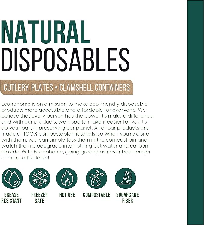 EconoHome 12 Inch Compostable Paper Plates [50-Pack] - Eco-Conscious Disposable Tray Made of Bagasse or Sugarcane Fiber - Microwave, Refrigerator-Safe - Heavy Duty Paper Plates for Dinner