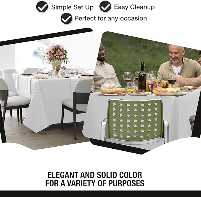 Party Solids 12-Pack White Square Plastic Disposable Tablecloth ??Size: 85 횞 85 Inches ??Square Table Cover for Parties, Picnics & Formal Events
