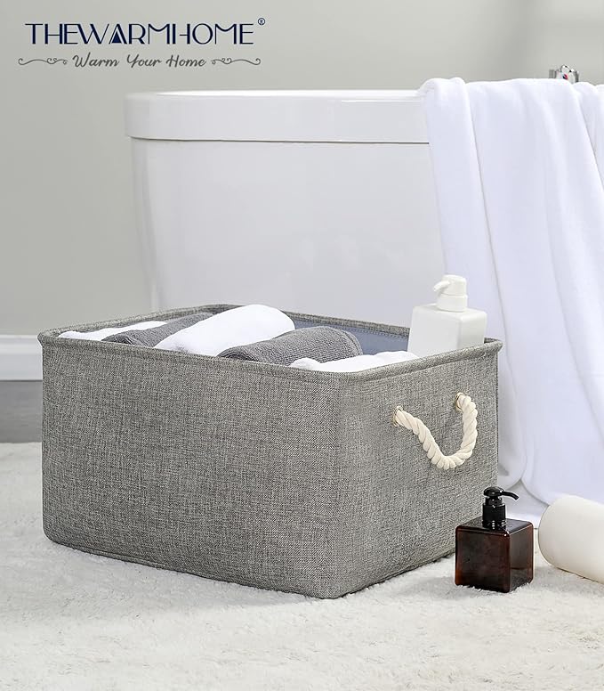 TheWarmHome Fabric Storage Bins Baskets for Organizing, Large Sturdy Storage Basket W/Handles, Decorative Foldable Storage Baskets for Shelves Closet Nursery Toy (X Large - 3 Pack 17.7L횞13.8W횞9.8H)
