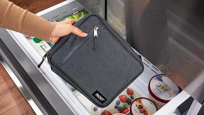 PackIt Freezable Classic Lunch Box, City Charcoal, Built with EcoFreeze짰 Technology, Collapsible, Reusable, Zip Closure With Front Pocket and Buckle Handle, For Work Lunch