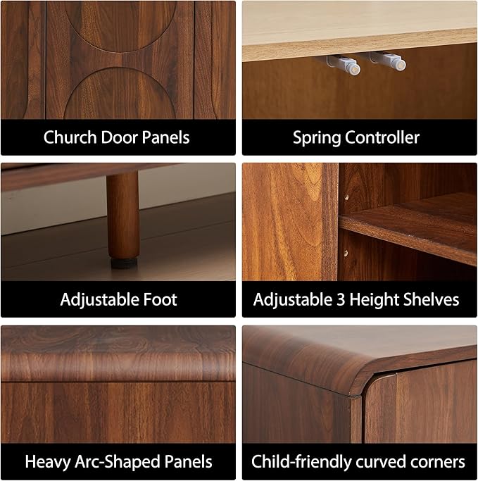 Mid Century Modern Sideboard Buffet Cabinet with Storage, Kitchen Sideboard Credenza Storage Cabinet with Doors and Shelves for Home Coffee Bar, Dining Room, Office, Entryway - Walnut