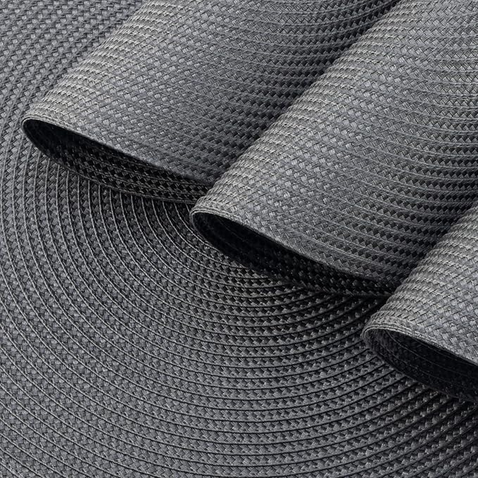 Winknowl Round Braided Placemats Set of 8 Washable Woven Heat Resistant Table Mats for Kitchen Dining Tables 15 inch Round Place Mats (Dark Gray,8pcs)