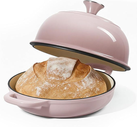 4.5 QT Dutch Oven for Bread Baking, Cast Iron Bread Oven for Sourdough, Enamelled Bread Dutch Oven with Lid, Heavy-Duty Non Stick Bread Pot, Pink