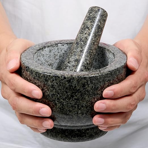 Heavy-Duty Mortar and Pestle Set, 1.5-Cup Granite Material, with Non-Slip Base, 4.72-inch Mexican Grinder, for Grinding Spices and Seeds, Seasoning and Spice Tool (Dark Gray Speckles, 1.5Cup)