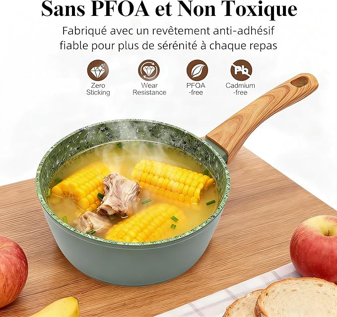 2-Piece Nonstick Cookware Set, 8.5 Inch Frying Pan & 1.43QT Saucepan with Lid | PFAS & PFOA Free Non-Toxic Coating | Induction Compatible, Dishwasher Safe | Pots and Pans Set for Beginner Kitchen