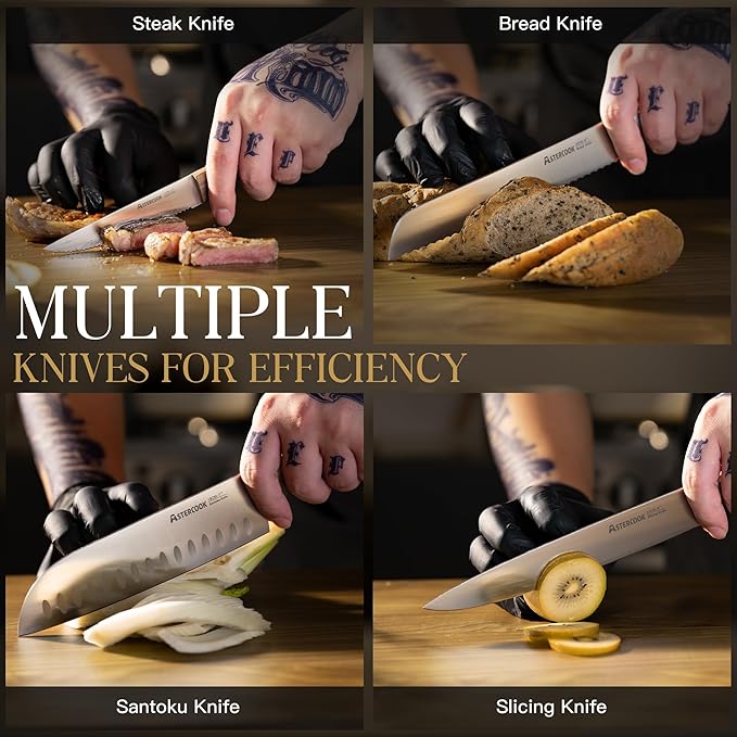 Astercook 17-Piece Forged Knife Set with Block | Full Tang Professional Kitchen Knives in Stainless Steel with Triple-Rivet Ergonomic Handles & Gift-Ready Collection