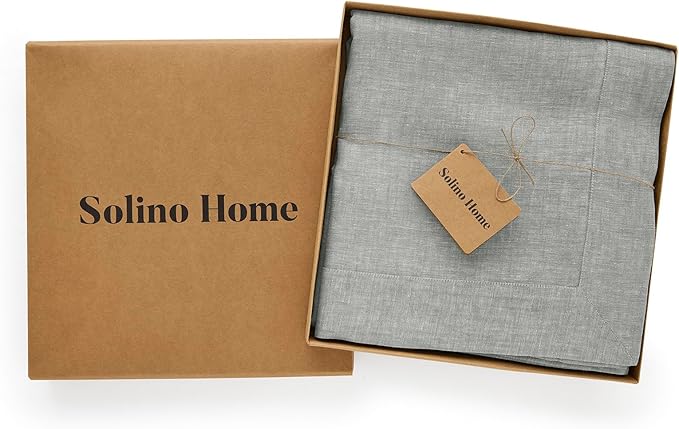 Solino Home Linen Tablecloth 60 x 90 Inch - 100% Pure Linen Chambray Grey Table Cloth for Rectangle Tables - Athena, Machine Washable Fabric Tablecloth
