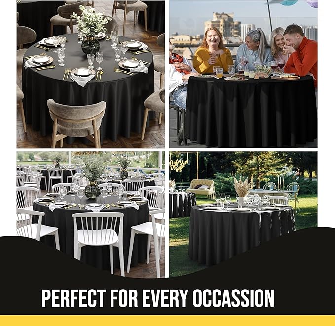 Party Solids 12-Pack Black Round Plastic Tablecloth Disposable ??Size: 108 Inches ??Round Plastic Table Cloths for Parties, Picnics & Formal Events