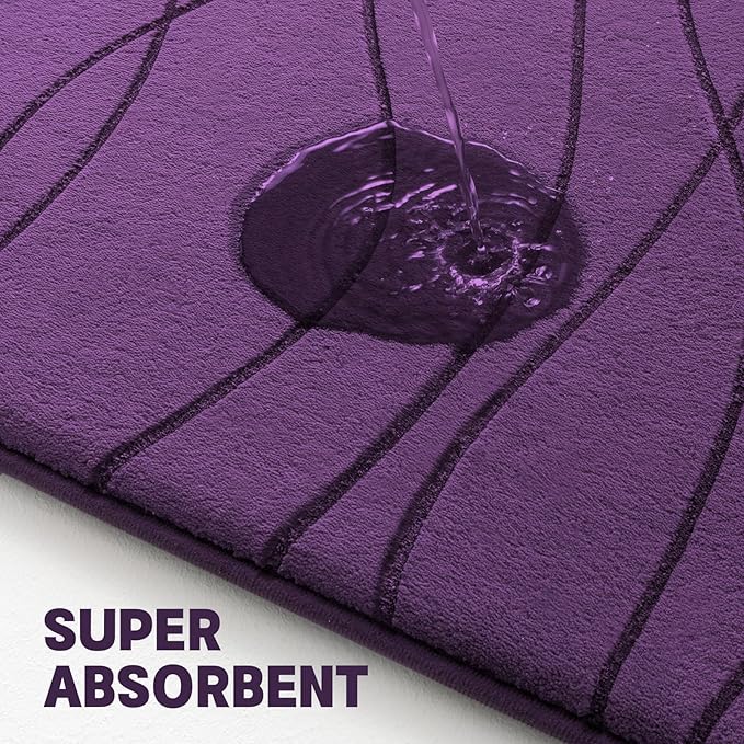 YIHOUSE Memory Foam Purple Bathroom Rug Sets 2 Piece, Ultra Absorbent Bath Mat for Bathroom - Non-Slip Machine Washable & Dry Quickly, 2 Piece Bathroom Mat Set, Purple