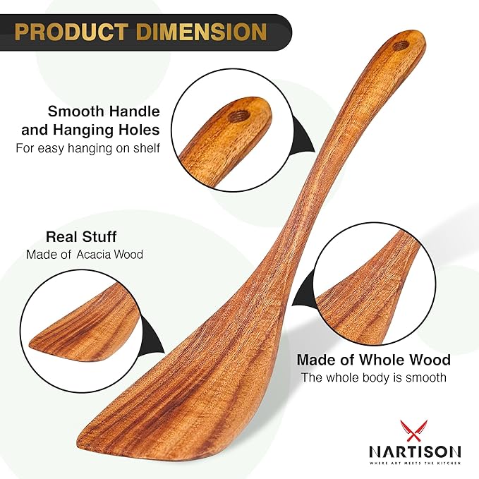 Wooden Spatula For Cooking,NARTISON Natural Acacia Wooden Spatula, Kitchen Spatulas For Nonstick Cookware, Eggs Flipper, Heat Resistant spatula, Kitchen Utensil Set