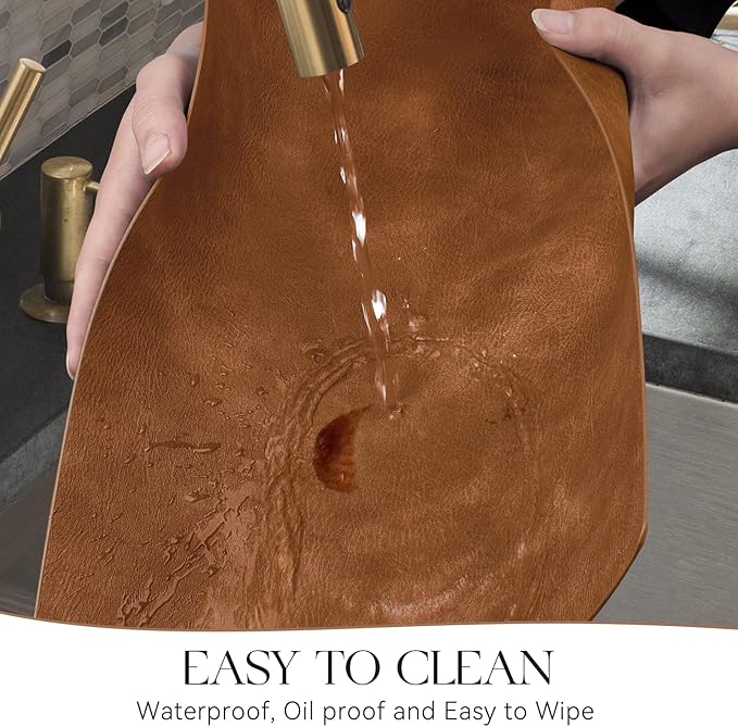MOSAYT Vinyl Placemats Set of 8-12 X 17 Inch - Faux Leather 100% Waterproof Oil-Proof Wipeable PU Place Mats, Heat Resistant Reversible Table Mats for Kitchen, Dining, Outdoor (Reddish Brown)
