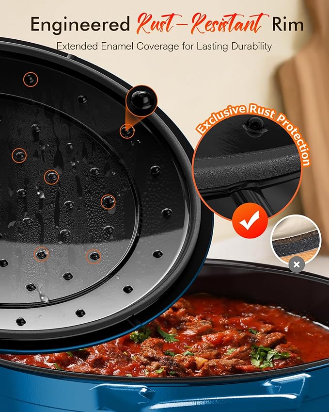 Nuwave 6QT Healthy Enameled Cast Iron Dutch Oven Pot with Lid, Heavy Duty 7-Layer Enamel, Enhanced Rust Protection, Dual Handles, Oven Safe to 500째F for Sourdough Bread Baking, Braise, Stew, Roast