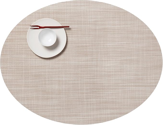 Chilewich Mini Basketweave Placemats in Parchment - Set of 4 - Easy Care Woven Tabletop Textiles - Indoor/Outdoor - 19.25" x 14" Oval