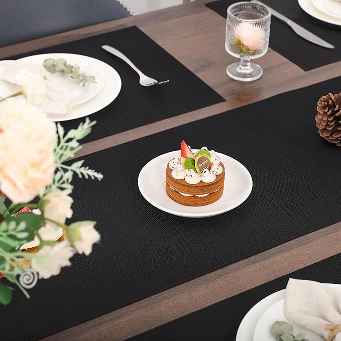 Myir JUN Table Runner, Vinyl Table Runner Indoor 72 Inch Long Arbitrarily Cropped Runner for Table Heatproof for Home Party (Black, 12 x 72 inch)
