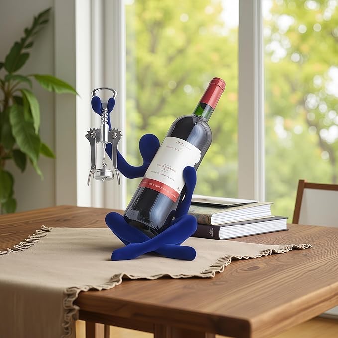 XINXUAN Abstract Wine Bottle Holder Home Decor, Resin Hollow-Out Design Decorative Wine Rack (Flocking - Blue)