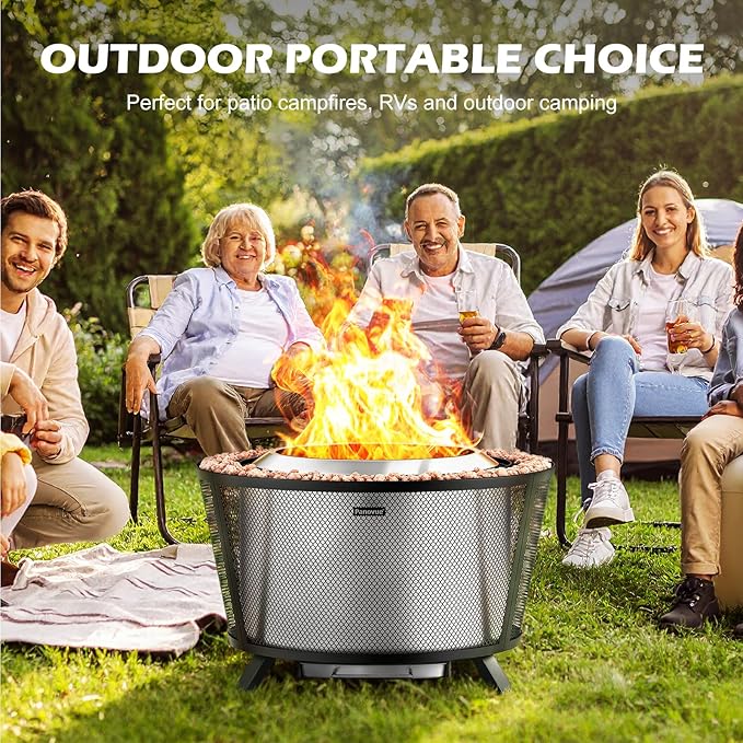 29??Large Capacity Smokeless Fire Pit for Outside,Heavy?멏uty Wood Burning Firepit with Dual?멬all Design, Mesh Shield, Pull?멟ut Ash Pan, Stylish Patio for Backyard Gatherings
