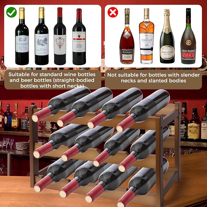 Janedream 4-Tier Bamboo Wine Rack for 16 Bottles, Easy-to-Assemble Countertop Wine Storage Shelf, Sturdy Tabletop Wine Holder for Kitchen, Inside Cabinet, Pantry, or Home Bar (4 Tier)