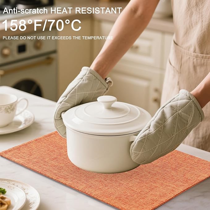 Homaxy Cloths Placemats for Dining Table Set of 6, Heat Resistant Washable Cotton Linen Blend Table Mats, Ideal for Kitchen Party Dining Decoration, 13" x 19", Orange