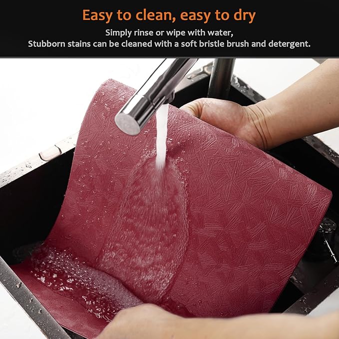 Uolr Vinyl Placemats Set of 12 Faux Leather 100% Waterproof Wipeable Washable Place Mats Heat Resistant Easy Clean Non-Slip Table Mats for Indoor Outdoor. (12,Red)