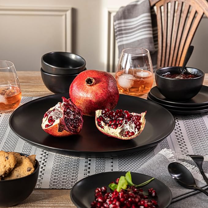 over&back Coupe Stoneware Serving Platter - Elegant 1-Piece Round Serving Platter to Complete Your Kitchen Set - 13.1" x 13.1" - Semi-Matte Black